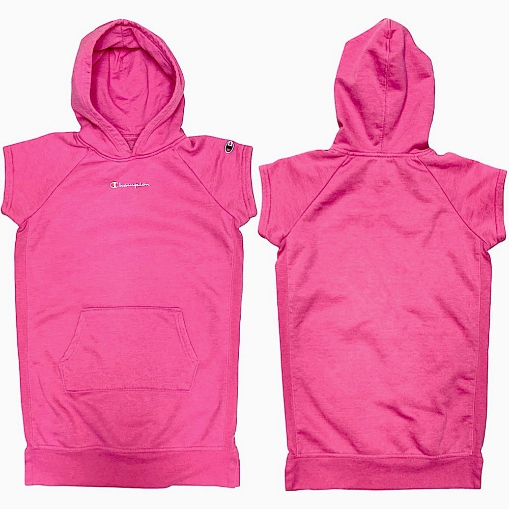 Champion Girl’s Pink Short Sleeve Hoodie Dress with Pocket Youth Kids Size Large - Picture 7 of 7